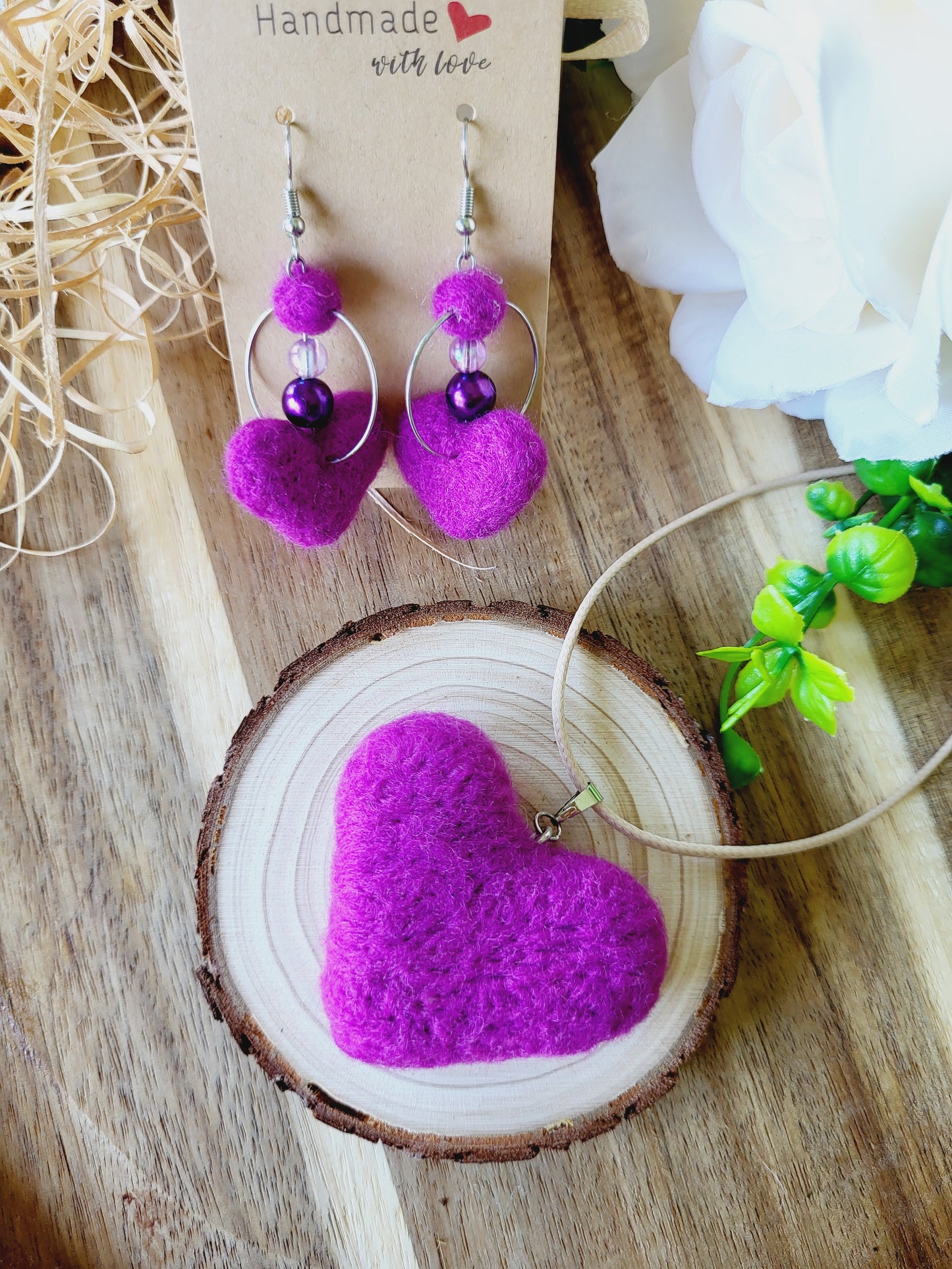 Set "Purple hearts" (lănțișor și cercei)