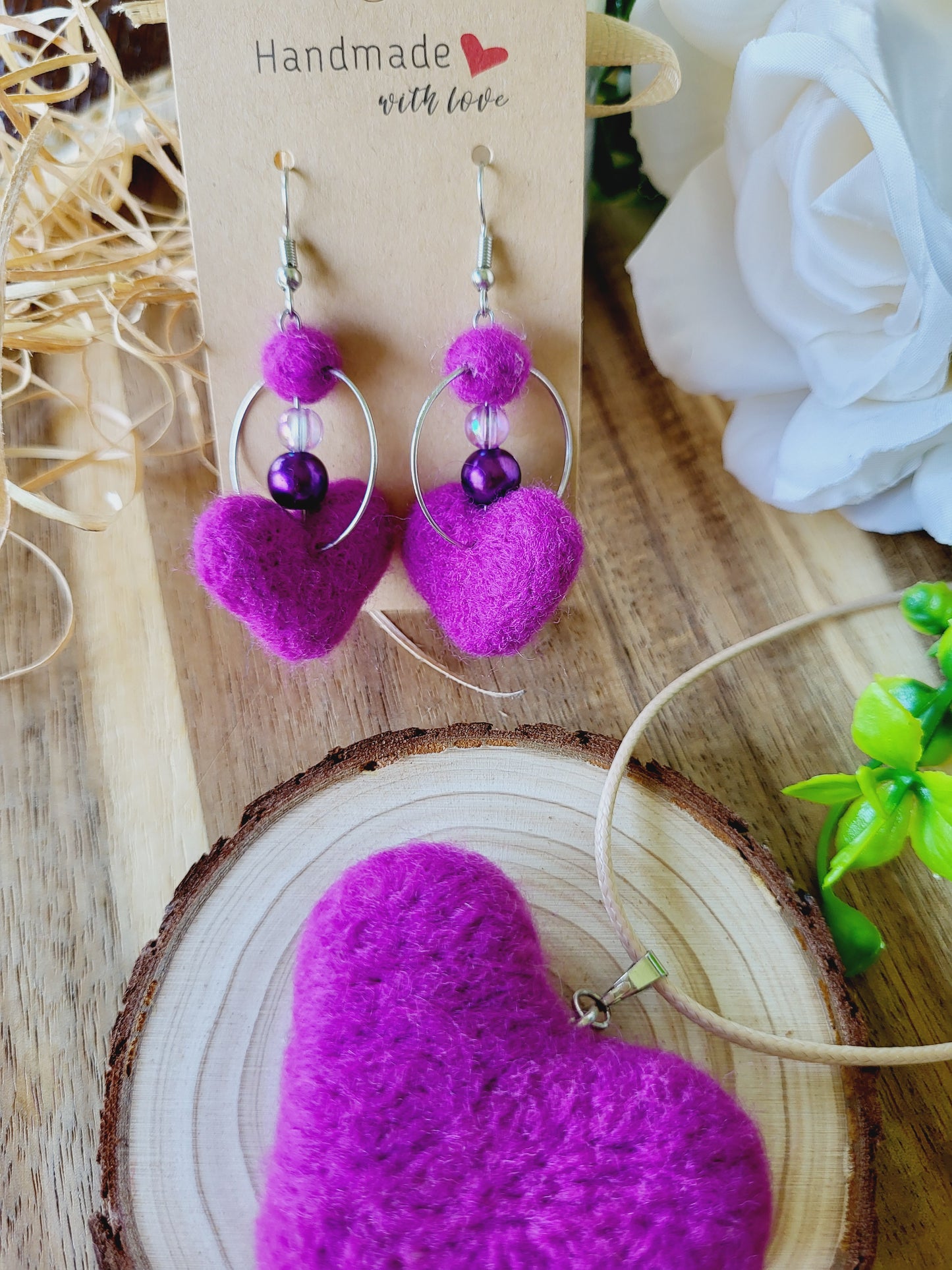 Set "Purple hearts" (lănțișor și cercei)