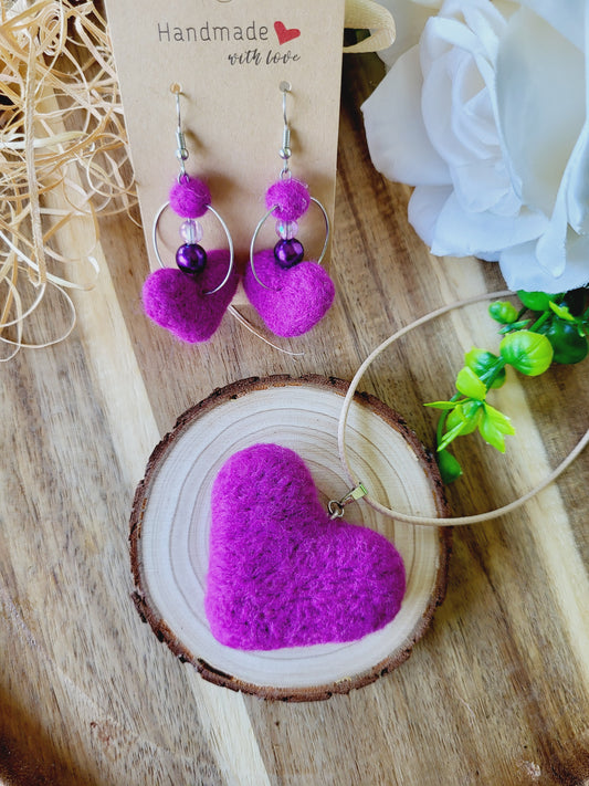 Set "Purple hearts" (lănțișor și cercei)